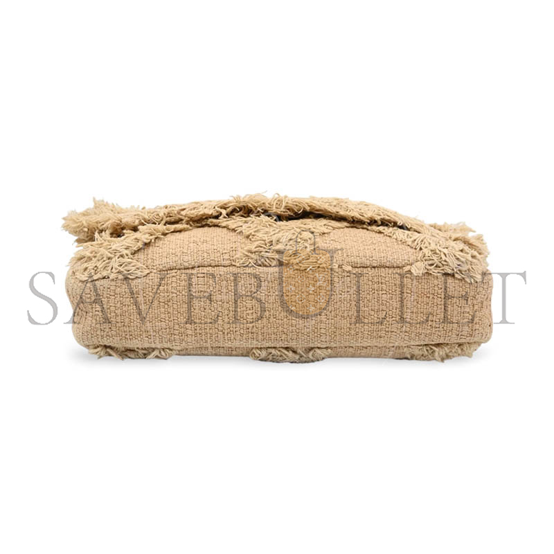 CHANEL BEIGE TWEED FRINGE NATURE FLAP BAG (26*16*5cm)